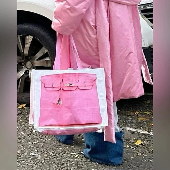 Reusable grocery tote bag, printed designer Birkin bag Large Capacity bags PINK - Picture 11 of 12